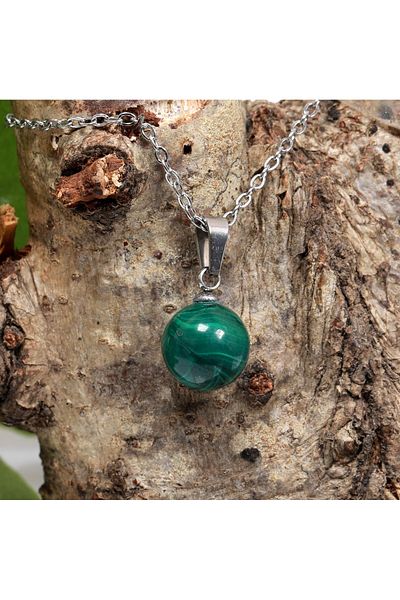 Taş Sandığı Malahit Stone Steel Necklace - 10 mm