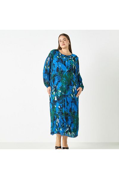 Ulla Popken Plus Size Ulla Popken All-Over Print Dress with Long Sleeves