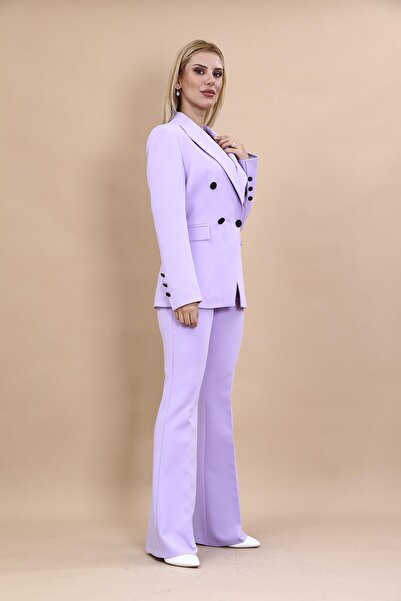 ÖNDER ÖZSOY Erkek Yaka Kuruvaze Blazer Ceket & İspanyol Paça Pantolon-Menekşe