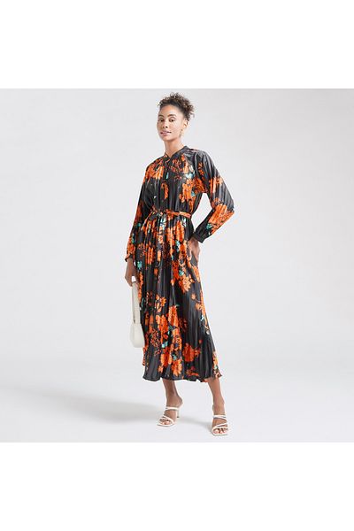 FAV Floral Print Midi Shirt Dress with Long Sleeves