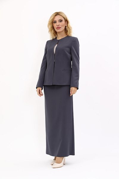 ÖNDER ÖZSOY Smoke Colored Oval Collar Long Jacket and Pencil Skirt Set