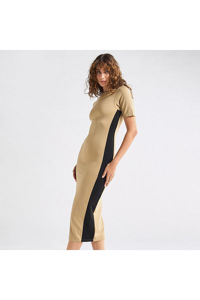 FAV Panelled Bodycon Dress with Round Neck and Short Sleeves