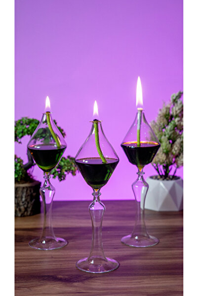 püür glass Dekoratif El Yapımı Hediyelik Elmas Kandil 3'lü Set (kandil yağı h...