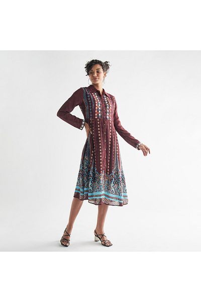 FAV Embroidered Shirt Dress with Long Sleeves