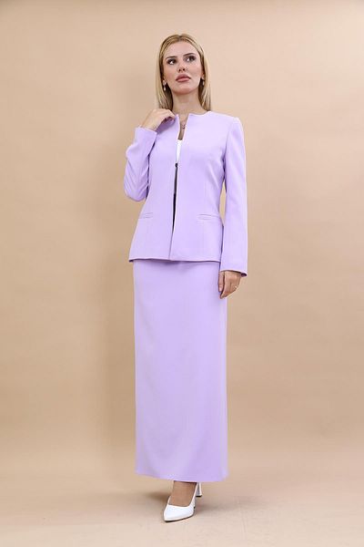 ÖNDER ÖZSOY Violet Oval Collar Long Jacket and Long Pencil Skirt Set