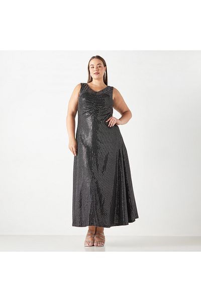 Ulla Popken Plus Size Ulla Popken Embellished Sleeveless Maxi Dress with V-neck