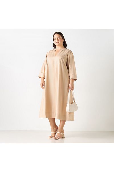 Ulla Popken Plus Size Ulla Popken Dress with Split Neck and 3/4 Sleeves