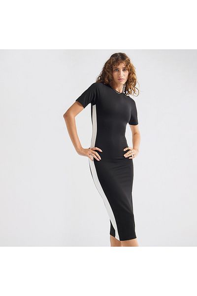FAV Panelled Bodycon Dress with Round Neck and Short Sleeves