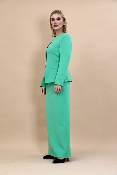 ÖNDER ÖZSOY Oval Collar Long Jacket & Long Pencil Skirt Set-Green