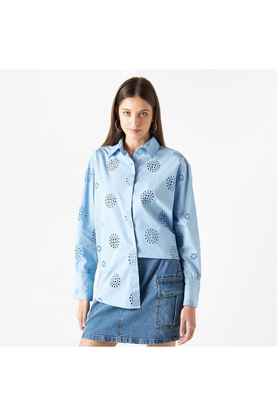 Lee Cooper Lee Cooper All-Over Schiffli Embroidered Shirt with Long Sleeves