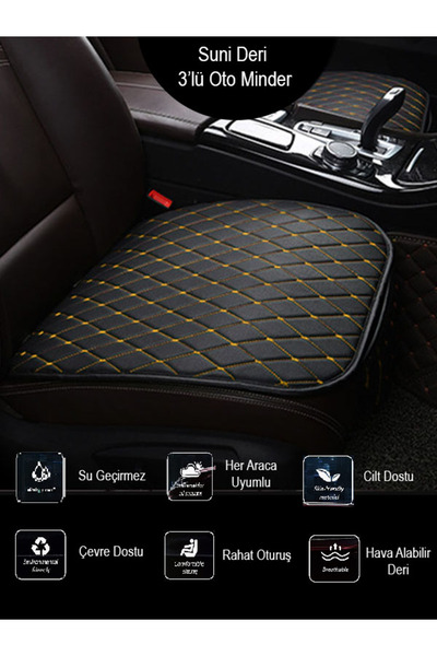 BAVETA Mercedes S Front and Rear Suit Seat Cushion Cover Black Artificial Leather with Yellow Stitching