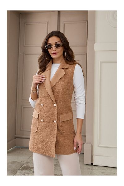 Elif Özbey Butik Λεπτομερές γιλέκο Tan Boucle Button