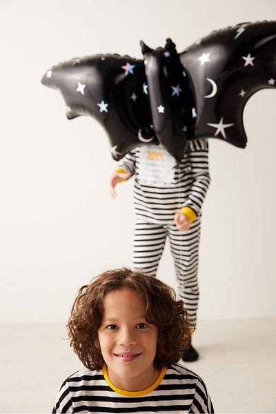 Penti Set de pijamale unisex cu dungi alb-negru pentru copii cu imprimeu fantomă