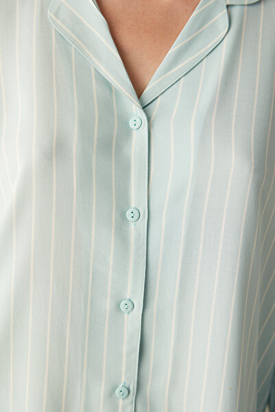 Penti Base Josie Striped Mint Yeşili Gömlek Pantolon Pijama Takımı