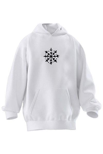 NMG TEKSTİL Φούτερ με κουκούλα Unisex Premium Βαμβακερό Λευκό Λευκό Χιονονιφάδα με στάμπα 3 νημάτων