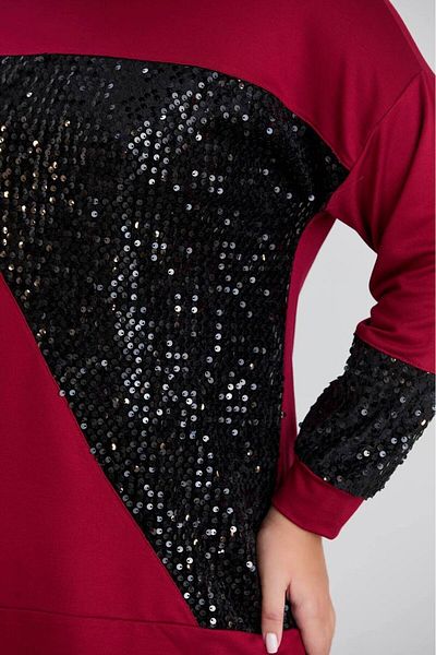 FOR ESRA BIG TREND Women's Plus Size Block Sequin Embroidery Crew Neck Stretchy Blouse