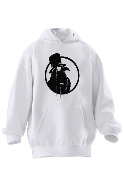 NMG TEKSTİL Λευκό Φούτερ με κουκούλα Unisex με στάμπα Knowit - Βαμβακερό Premium 3 νημάτων