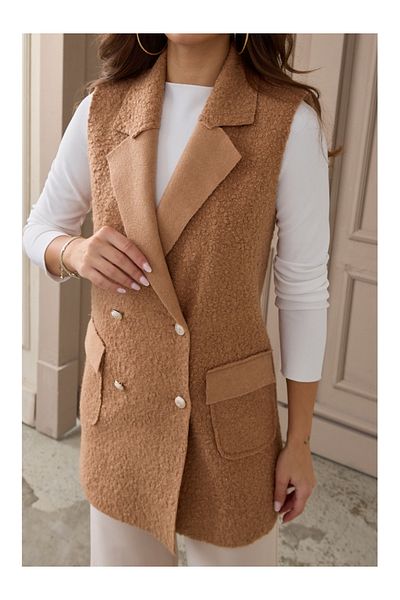 Elif Özbey Butik Λεπτομερές γιλέκο Tan Boucle Button