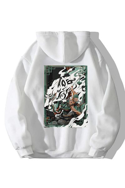 Massgai Unisex One Piece: Roronoa Zoro Anime Printed Design Hooded Oversize Sweatshirt Hoodie