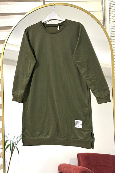 Bold Grup Neva Khaki Women's Two Thread Emblem Winter Crew Neck Hijab Tunic Sweatshirt