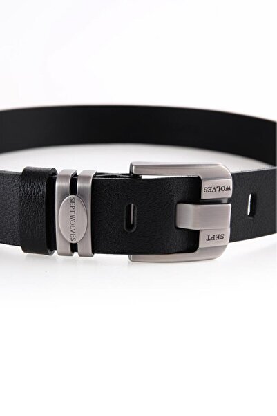 SEPTWOLVES Hakiki Deri Metal Tokalı Siyah Erkek Kemer