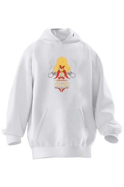 NMG TEKSTİL Λευκό Sam Printed Unisex φούτερ με κουκούλα - 3 νήματα Premium βαμβακερό