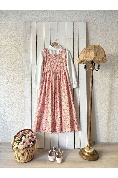 KÜÇÜĞÜM BUTİK Gilet din Poplin - Motiv Floral Pudra