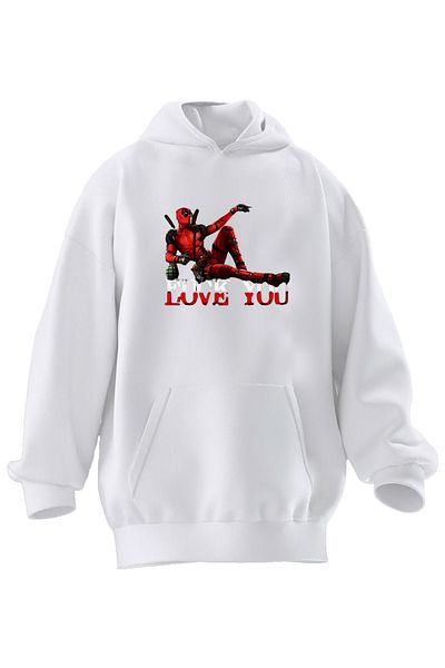 NMG TEKSTİL Φούτερ με κουκούλα Unisex Premium Cotton White Fc You Deadpool με 3 νήματα