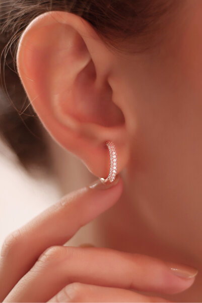 MySilvers Zirkon Taşlı Halka Küpe Kadın Rose