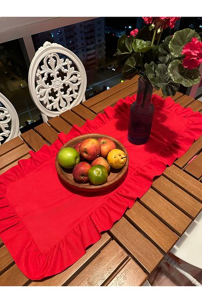 Blue Atelier Red Ruffle Runner Vintage Runner Cradle Concept 40X110
