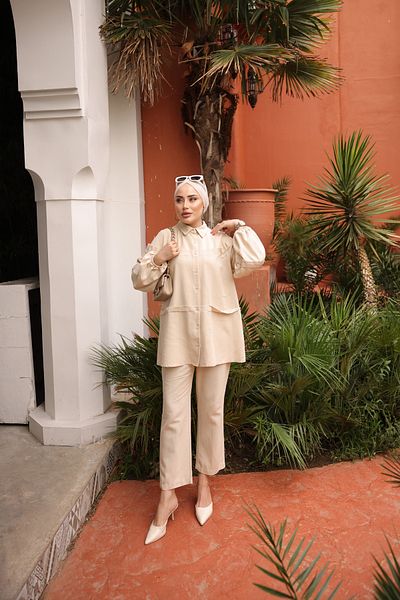 MİMİ Luxury Wear Σετ Hijab - Γυναικείο επάνω και κάτω σετ με τσέπες και λεπτομέρειες