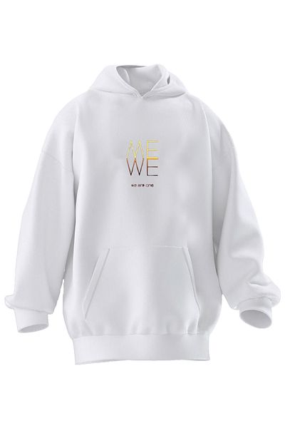 NMG TEKSTİL Φούτερ με κουκούλα Unisex Premium Cotton White Me We με στάμπα 3 νημάτων