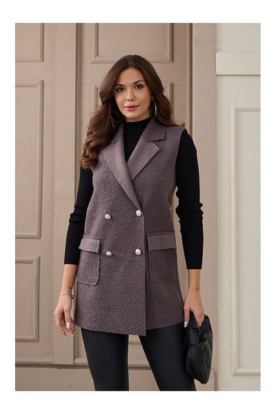 Elif Özbey Butik Anthracite Boucle Button Detailed Vest
