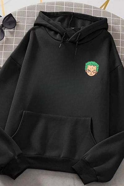 Massgai Unisex One Piece: Roronoa Zoro Anime Printed Design Hanorac supradimensionat cu glugă