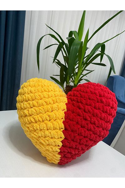 ÖRGÜCÜ DESİGN Puffy Heart Pillow Knitted Heart Pillow Large Size (42X42Cm)