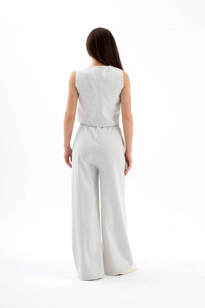 VAPUR TEKSTİL Polyviscon Gray Vest - Detailed with Pockets and Buttons