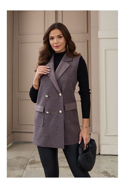 Elif Özbey Butik Anthracite Boucle Button Detailed Vest