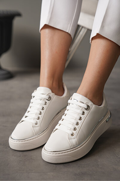 Lizzu Pantofort de damă Ramza White - Talpă moale, cu șireturi