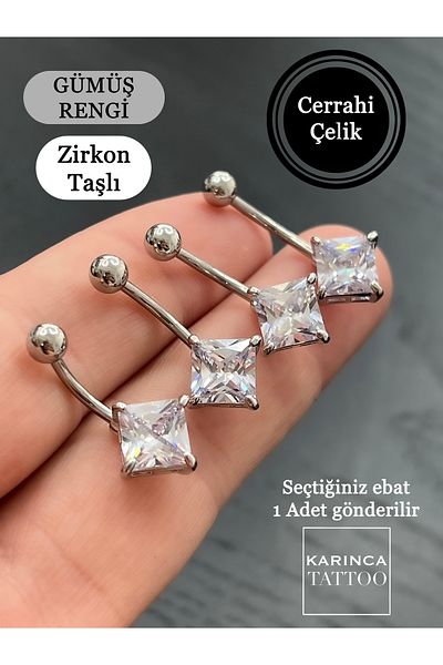 Karınca Piercing Premium Zircon Stone Navel Piercing - Gold and Silver Color, Ant Piercing