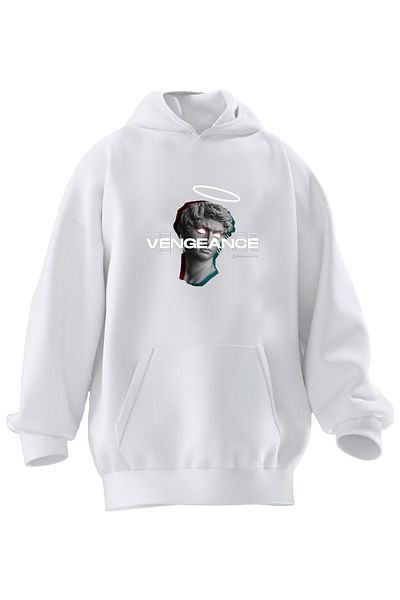 NMG TEKSTİL Φούτερ Unisex Premium Cotton White Vengeance με κουκούλα με 3 νήματα