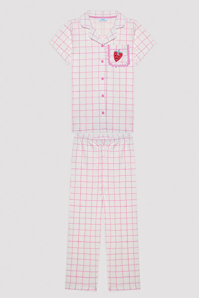 Penti Strawberry Patterned Multicolored Buttoned Pajamas Set for Girls