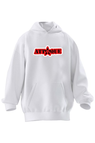 NMG TEKSTİL Φούτερ Unisex Premium Βαμβακερό Λευκό Attique με κουκούλα με 3 νήματα