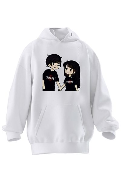 NMG TEKSTİL Φούτερ Unisex Premium βαμβακερό λευκό Slipknot με διπλή στάμπα με κουκούλα 3 νημάτων