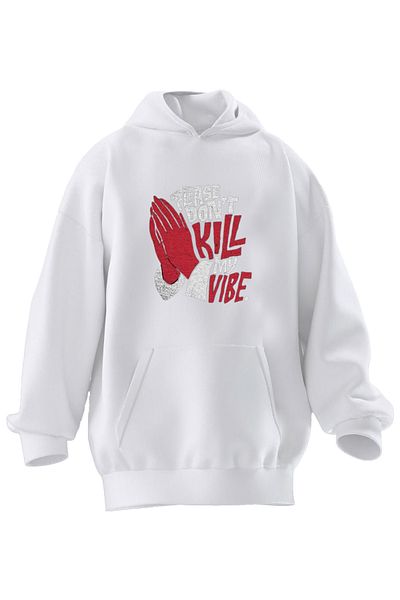 NMG TEKSTİL Φούτερ με κουκούλα Unisex Premium Cotton White Please Dont Kill με στάμπα 3 νημάτων