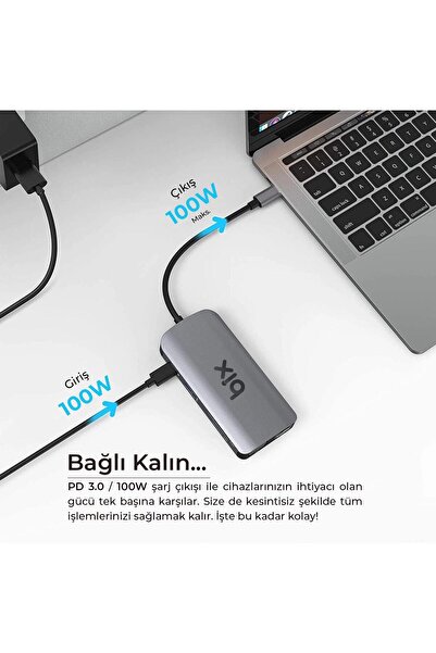 Bix Bx17hb Type-c To Gigabit Ethernet Hdmı Pd Usb 3.2 Micro Sd/sd Vga Çoklayıcı Adaptör