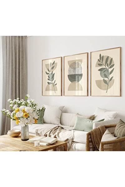 woodhomeworks Ahşap Çerçeveli 3 Lü Soyut Tablo Home Ev Salon Oturma Odası Yat...