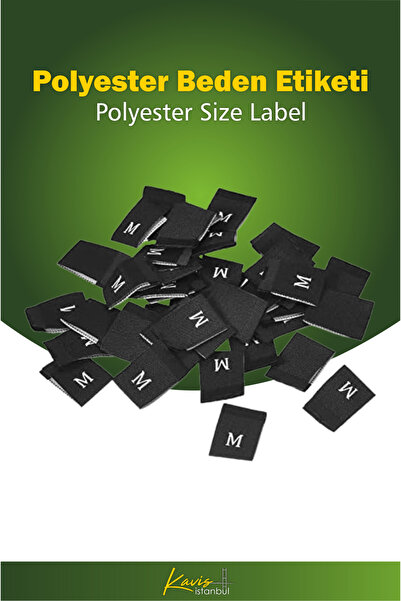 kavisistanbul M Polyester Beden Etiketi / Siyah - 100 Adet