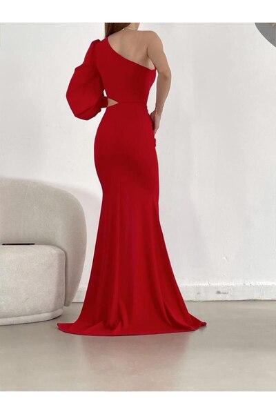 BELEK TİC One Sleeve Slit Evening Dress