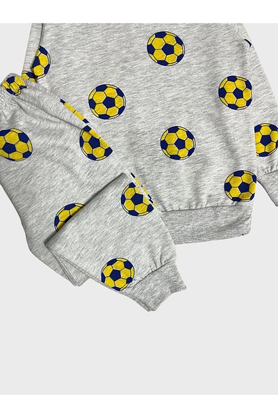 ALİŞ KİDS Boy's Cotton Raised Gray Yellow Navy Blue Football Ball Patterned Long Sleeve Pajamas Set