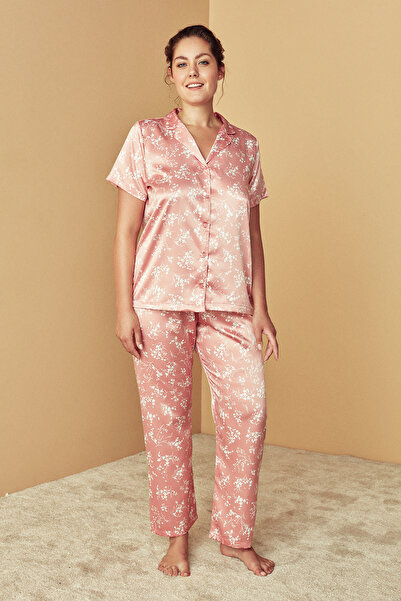Penti Nude Floral Saten Gömlek Pijama Takımı